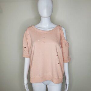 NWT Distressed Open Shoulder Short Sleeve Sweatshirt Central Park West P…